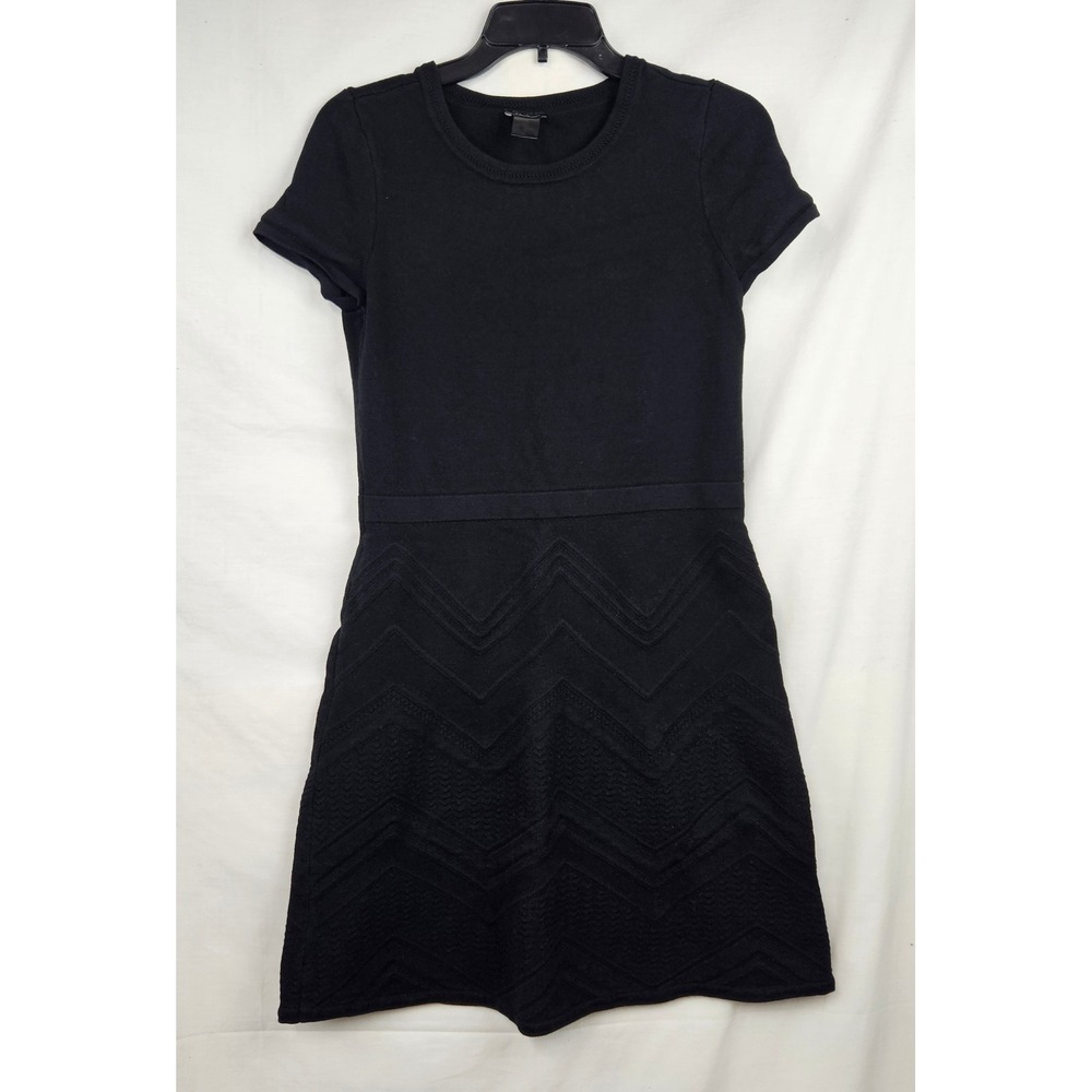 Ann Taylor Factory Little Black Dress‎ Chevron Textured Knit Fit Flare M Party